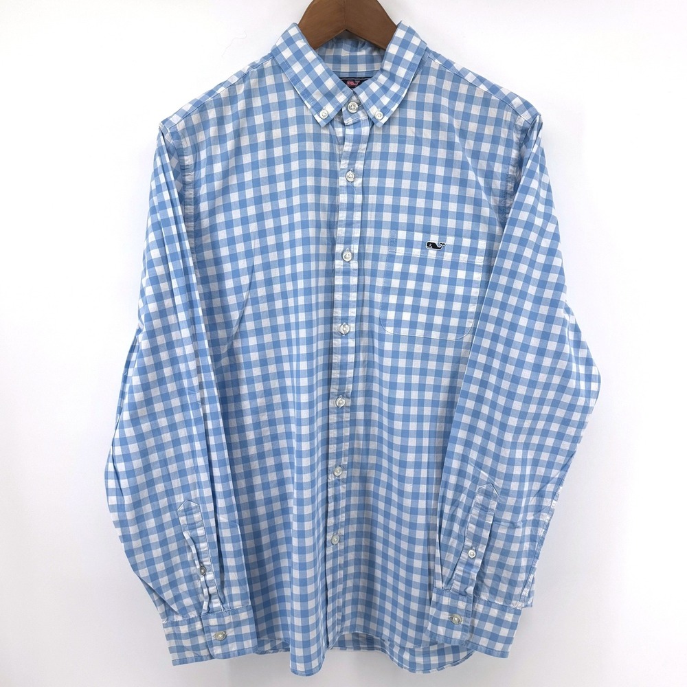 Vineyard Vines Tucker Shirt Mens M Blue Gingham Slim Fit Cotton Preppy Hamptons